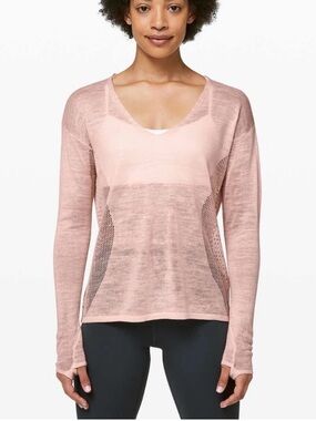 Lululemon Still Movement Linen-Blend Sweater Pullover Butter Pink Size 8